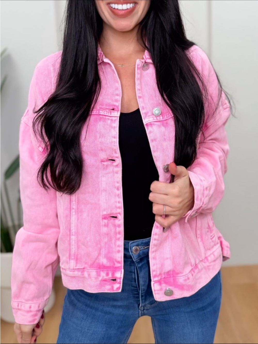 Women’s Pink Denim Jacket - oversized longer in the back Casual super cute !!!
